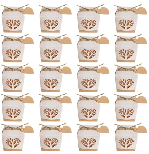 KADFEL 20 Pezzi Scatole Segnaposto per Comunione, Albero della Vita con Decorazione Angelo Custode, per Matrimoni, Confetti e Caramelle, 5x5x5 cm