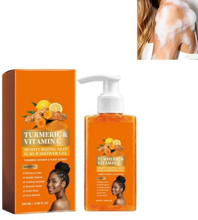Turmeric and Vitamin C Body Scrub Shower Gel, Brightening Body Cleansing Gel for Dry Rough Dull Skin, Uneven Tones Mattifying Exfoliating Shower Gels, Hydrating Radiantly Skin Cleansing Gels (1PCS)