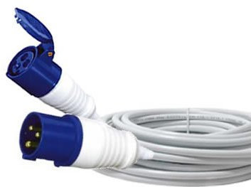 HDIUK 16A IP44 10 Metre mains hookup cable plug to Socket for Camping, Stage, Industrial and indoor / Outdoor use. White commando AC Generator / Site / marina / Boat / mains power hookup lead 16 Amps