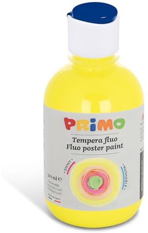Primo Peinture scolaire pour enfants, couleurs fluo lumineuses, 300 ml avec bouchon doseur (jaune 210)