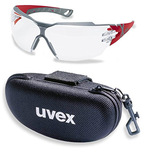 UVEX Schutzbrille pheos cx2 9198258 rot/grau mit UV-Schutz im Set inkl. Brillenetui - leichte und sportliche Sicherheitsbrille, Arbeitsschutzbrille - kratzfest, beschlagfrei, chemikalienbeständig