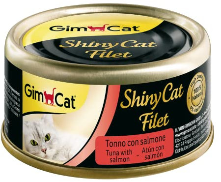 GimCat ShinyCat Filet - Katzenfutter mit 100% Filet für ausgewachsene Katzen - Ohne Zuckerzusatz, Glutenfrei - Thunfisch mit Lachs - 1 Dose (1 x 70 g)