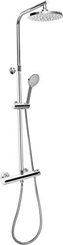 Cornat Dusch-Komplettsystem Perfect Neo - verchromt - Mit Thermostatarmatur - Handbrause mit 5 Strahlarten: Normal-, Soft-, Massagestrahl - Anti-Kalk - Variables Steigrohr / Duschsystem / TECBW3419