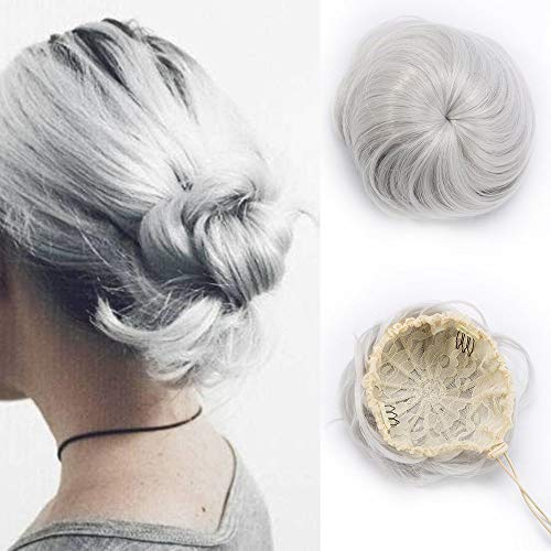 SEGO Haarteil Dutt Hochsteckfrisuren Haargummi Haar Extensions Haarknoten wie Echthaar Glatt Silber-Grau