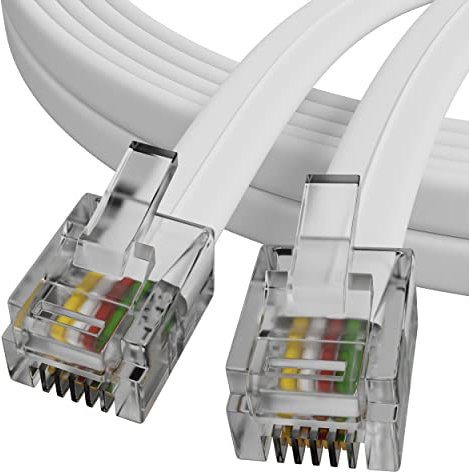 ConnectingU® 20m long White ADSL Modem Cable - Premium Quality with Gold Plated Contact Pins, Ideal for High Speed Internet Broadband Routers/Modems to RJ11 Phone Socket DSL Microfilter.
