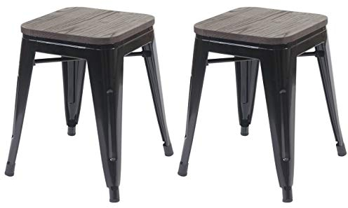 2er-Set Hocker HWC-A73 inkl. Holz-Sitzfläche, Metallhocker Sitzhocker, Metall Industriedesign stapelbar - schwarz