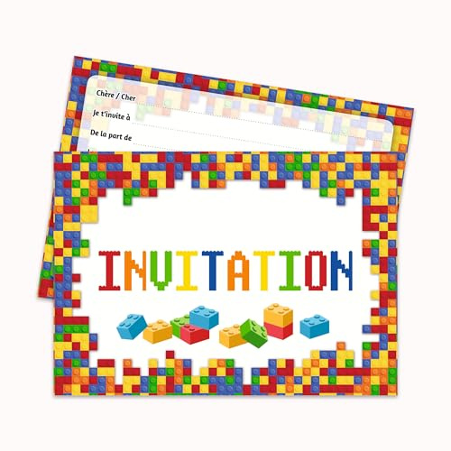 Edition Colibri – Invitations d’anniversaire en français, thème briques de construction – Cartes d’invitation pour fête d’anniversaire, lot de 10 (11073 FR)