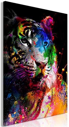 murando - Wandbilder Tiger 60x90 cm 1 tlg - Wand Deko Vlies Leinwand Bilder Groß Wanddeko Wohnzimmer Schlafzimmer Kunstdrucke - Tiere schwarz bunt Farbflecken g-C-0273-b-a