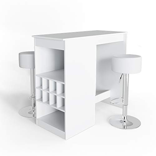 Vicco Bartisch-Set Ross, Bartresen und Hocker, Weiß, 115 x 50 cm mit 2 Barhockern