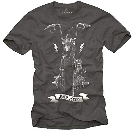 MAKAYA Anarchy Chopper T-Shirt für Männer Bad Seed Motorrad Grau Größe S