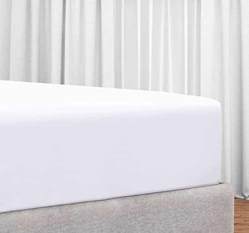 Spannbettlaken Baumwolle 200x200 cm Weiß, weiches, Hotelqualität Spannbetttuch mit tiefen Taschen und Kopf- und Fußanhängern von California Design Den