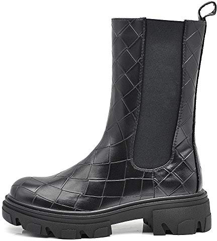 IF Fashion Stivali Stivaletti Anfibi Scarpe Chelsea da Donna Platform Intreccaiti Elastico con Suola Track 658 Nero N.40