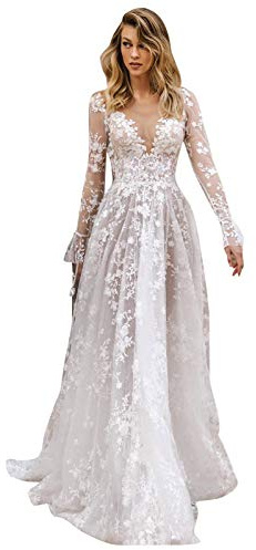 Frauen Kleider Party Elegant Damen Winter V-Ausschnitt Full Sleeve Sexy Spitze Party Kleid für Frauen Sommer (Weiß S)