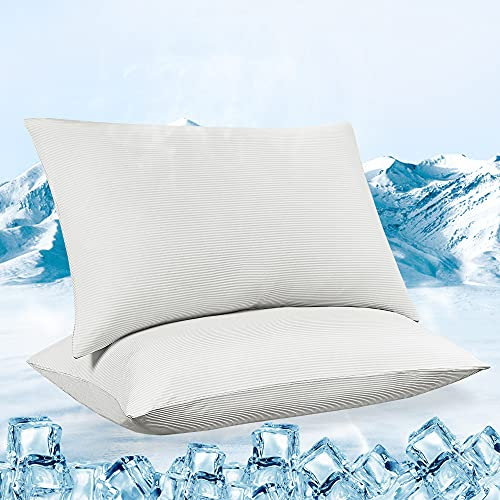 Luxear kühlender Kissenbezug 2er Set, Kopfkissenbezug elastisch mit Arc-Chill Kühlfasern atmungsaktiv, seidige Kissenbezüge mit Reißverschluss, Haare/Haut schonende Kissenhülle, 40x80cm-Hellweiß