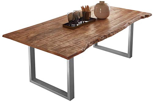 SAM Esstisch Norina 200x100 cm Mangoholz Natur Baumkante U-Gestell Silber