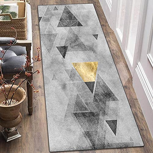 ZJXSNEH Korridor Teppich Geometrische Flur Läufer Teppich rutschfeste Graues Dreieck 45X140CM