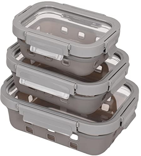 HOCHSTE Glass Food Storage Container Set with Glass Lids (3 Pcs Set)- Healthy Meal Prep Boxes with Airtight Lids Dishwasher, Oven, Microwave & Freezer Friendly - BPA Free Glass Storage Set With Cover