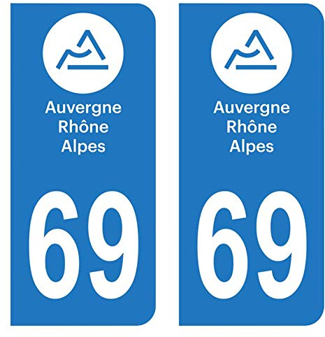 Hadexia Aufkleber für Nummernschild, Auto, Departement 69 Rhône Logo Region Auvergne-Rhône-Alpes