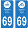 Hadexia Aufkleber für Nummernschild, Auto, Departement 69 Rhône Logo Region Auvergne-Rhône-Alpes