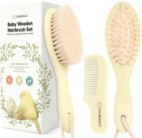 KeaBabies Baby Haarbürsten Set für Neugeborene,3-in-1 Pflegeset(Oval,Lemon)