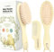 Baby Haarbürste & Baby Kamm Set - Baby Bürste mit weichen Ziegenborsten, Holz Babyhaarbürsten und Babykamm Set, Babybürste Neugeborene, Kleinkind, Säuglings Haarbürste, Wiegenkappe (Lemon)