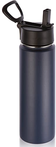 Volhoply 650ml Isolato Borraccia Termica con Coperchio di Paglia, Bottiglia in Acciaio Inox con Manico, Water Bottle a Doppia Parete, Bottiglie Sportive per Scuola,Lavoro(Marina Militare,1 set)