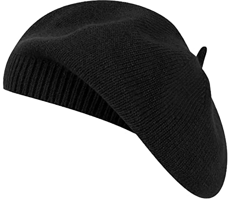 Qinfren Damen Baskenmütze, klassisch, einfarbig, gestrickt, warm, weich, für Winter und Herbst, blau, Einheitsgröße
