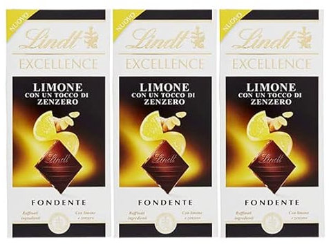 3X Excellence Tavoletta al Cioccolato Fondente con Limone e Zenzero, Incartata e in Scatola 100gr [3 Confezioni]