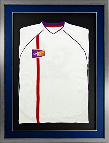 Vivarti DIY 3D Mounted Sports Shirt Display Silver Frame with Colour Mounts (Adult, 60 x 80cm - Silver Frame, Blue Mount, Black Backing Card)