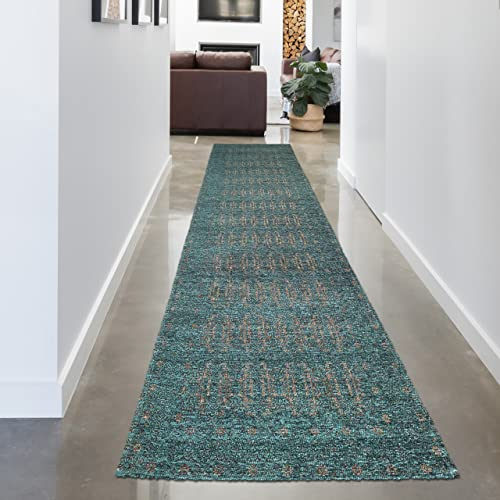 CARPETIA Teppich Läufer Flur Exotisch Orientalisches Muster Hautsympathisch Schadstofffrei | Petrol Gold, 80 x 300 cm