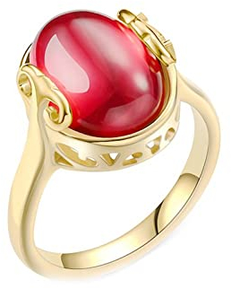 AMDXD Schmuck Ringe Damen Titanstahl, Vintage Hohl Oval Karneol Rot Hochzeitsring, Gold Verlobungsring Hochzeitsband, Ringe Größe 54 (17.2)