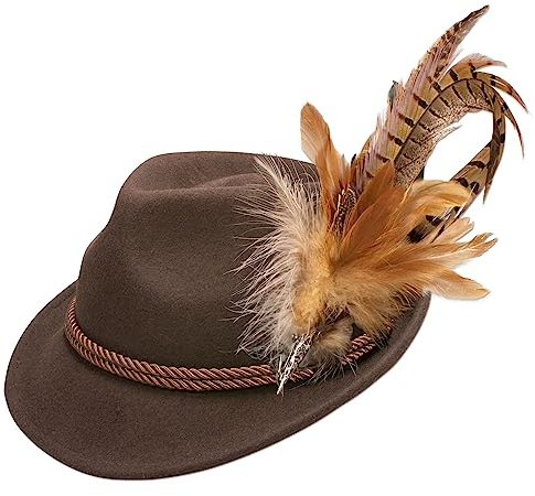 Alpenflüstern Herren Trachtenhut Fasanenfeder - Trachten Filzhut, Hut zur Tracht und Lederhose, Größe L (braun) ADV140