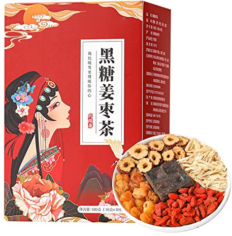 Thé Jujube au Gingembre et au Sucre Noir, 180g Emballage Indépendant Chinois Traditionnel Longan Wolfberry Thé Sain pour Dysménorrhée Corps Froid Nourrissant