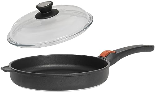 SKK große 2-tlg. Gusspfanne Ø 32 cm mit hohem Pfannenrand - Induktion - Antihaft Bratpfanne Stiel abnehmbar & Vollglas Deckel - Made in Germany