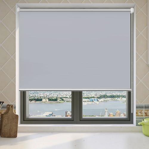 Verdunkelungsrollo Klemmfix Ohne Bohren 95 x 110 cm Hitzeschutz und Sichtschutz Jalousie Rollos für Fenster und Tür Höhe Stufenlos Verstellbar für Fenster und Tür, Hellgrau