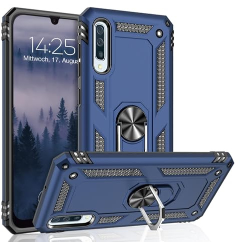 LBH Outdoor Hülle für Samsung Galaxy A50 Armor Militär Stoßfest Handyhülle 360 Grad Metal Ring Halter Ständer Schutzhülle für Handyhalterung Auto Magnet Blau