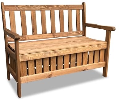 GartenDepot24 Banco de madera con baúl, 114 x 56 x 89 cm, color marrón
