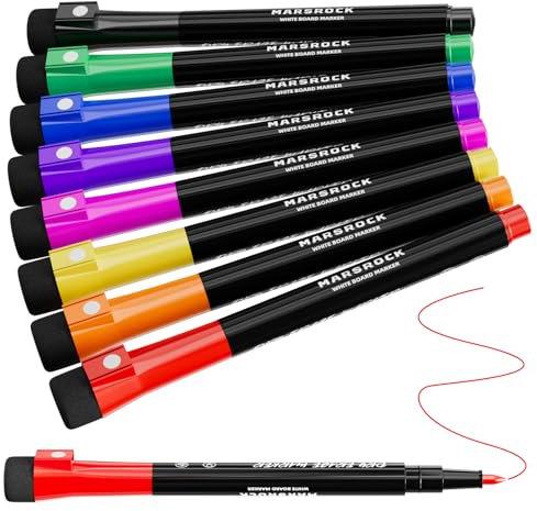 Marsrock Trocken abwischbare Marker, feine Spitze, bunt, geruchsarm, magnetische Whiteboard-Marker mit Radiergummi, 6 Magnete, 10 Reißzwecken und einem Whiteboard-Radierer für Kinder, Schulbedarf,