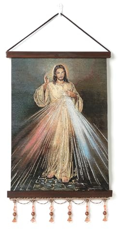 HZMAN Jesus Gemälde Retro Handgefertigte Weben Wandkunst Dekor Heiliger Christus Ästhetisches Bild für Wohnzimmer Schlafzimmer Holz eingerahmt 17x12 Zoll