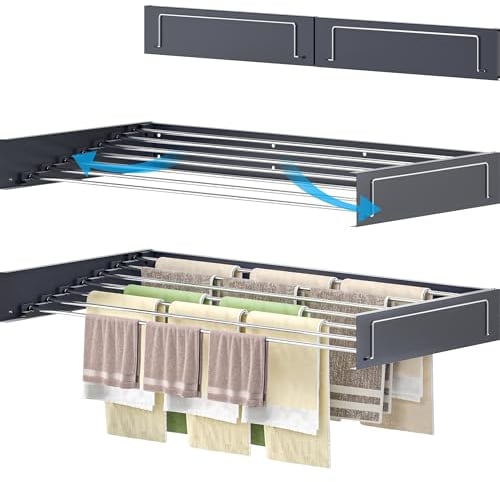homeart Wall Mounted Drying Rack - Retractable, Space Saving, Durable Clothes Dryer - 50 Kg Capacity, Easy to Install, Collapsible Drying Rack for Indoor & Outdoor Use - Anthracite, 120cm