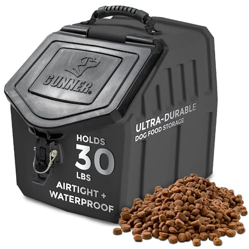 GUNNER 30 lbs Dog Food Storage Container - Waterproof & Airtight Pet Food Bin - Multi-Purpose Container for Dry Food, Corn, Chicken Feed, Treats, Bird Seed, & More - Black