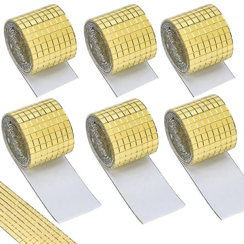 Lot de 9600 mini miroirs, mosaïque en verre, carreaux de verre autocollants, carreaux de mosaïque, mini carrés, carreaux de miroir, pour bricolage, artisanat, décoration (5 x 5 mm, Or)