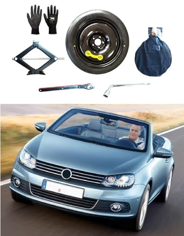 Notrad 17 kompatibel mit Volkswagen EOS mit Wagenheber, Schlüssel, Handschuhe und Tasche