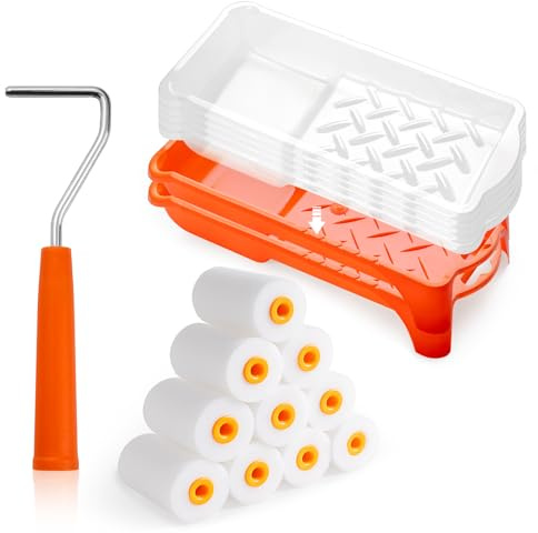 HANJKINZ Foam Paint Roller Kit, 2 Inch, 18 Pcs | 10 Pack High-Density Foam Paint Roller, Paint Tray and Liner, Mini Paint Roller, for Painting Wall, Door, Cabinet, Furniture