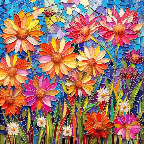 Flower Puzzles for Adults - 1000 Pieces, Mosaic Floral Art, Stained Glass Garden, Colorful Challenging Jigsaw