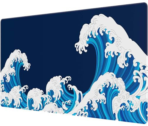 Anpollo Grand tapis de souris de jeu, taille XXL, avec caoutchouc imperméable et antidérapant, pour PC, MacBook, étude, ordinateur portable, ordinateur de jeu, maison, bleu et blanc