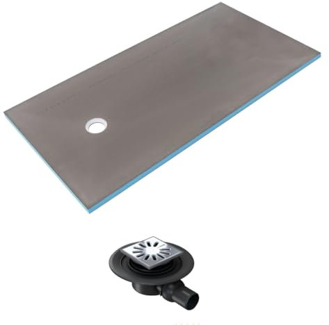 WEDI Receveur de douche à carreler 200 x 100 Fundo Primo rectangle écoulement excentré, bac de douche en Metal et Résine, verre clair