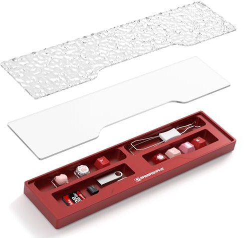 MAMBASNAKE Aluminum Alloy Stowable Keyboard Wrist Rest, Wrist Support with Acrylic Cover, CNC Machined Precision, Ergonomic Keyboard Wrist Pad with Anti-Slip for 60% Keyboard Office Gaming - Red