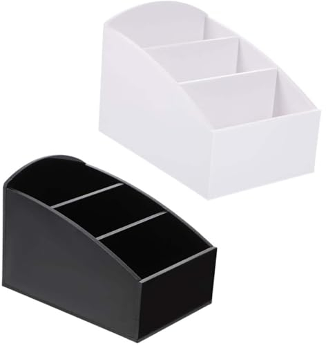 VZU 2PCS Tea Bag Organiser with 3 Compartments, Coffee Pod Storage Box, Acrylic Sugar Sachet Holder, Hotel Tea Bag Box, Desktop Sugar Bag Holder for Tea Bags,Sugar, Coffee (Black and White)