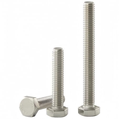 YIIFLY Vis à tête hexagonale M10×55 mm, vis M10×1,5 mm, vis machine à tête hexagonale, acier inoxydable 304 (A2-70), DIN 933, finition brillante, filetage complet, 6 pièces
